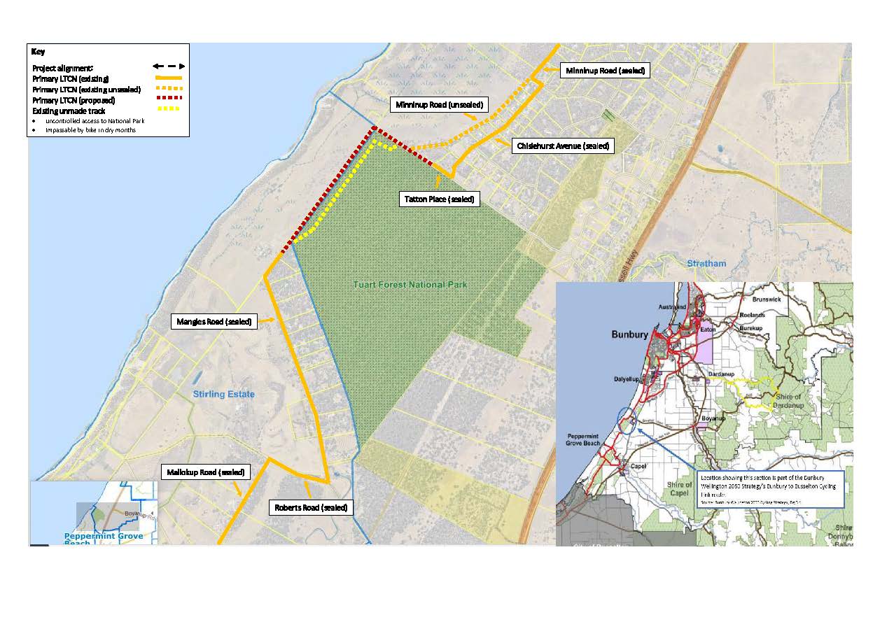 Connectivity map Busselton Bunbury Cycle Link